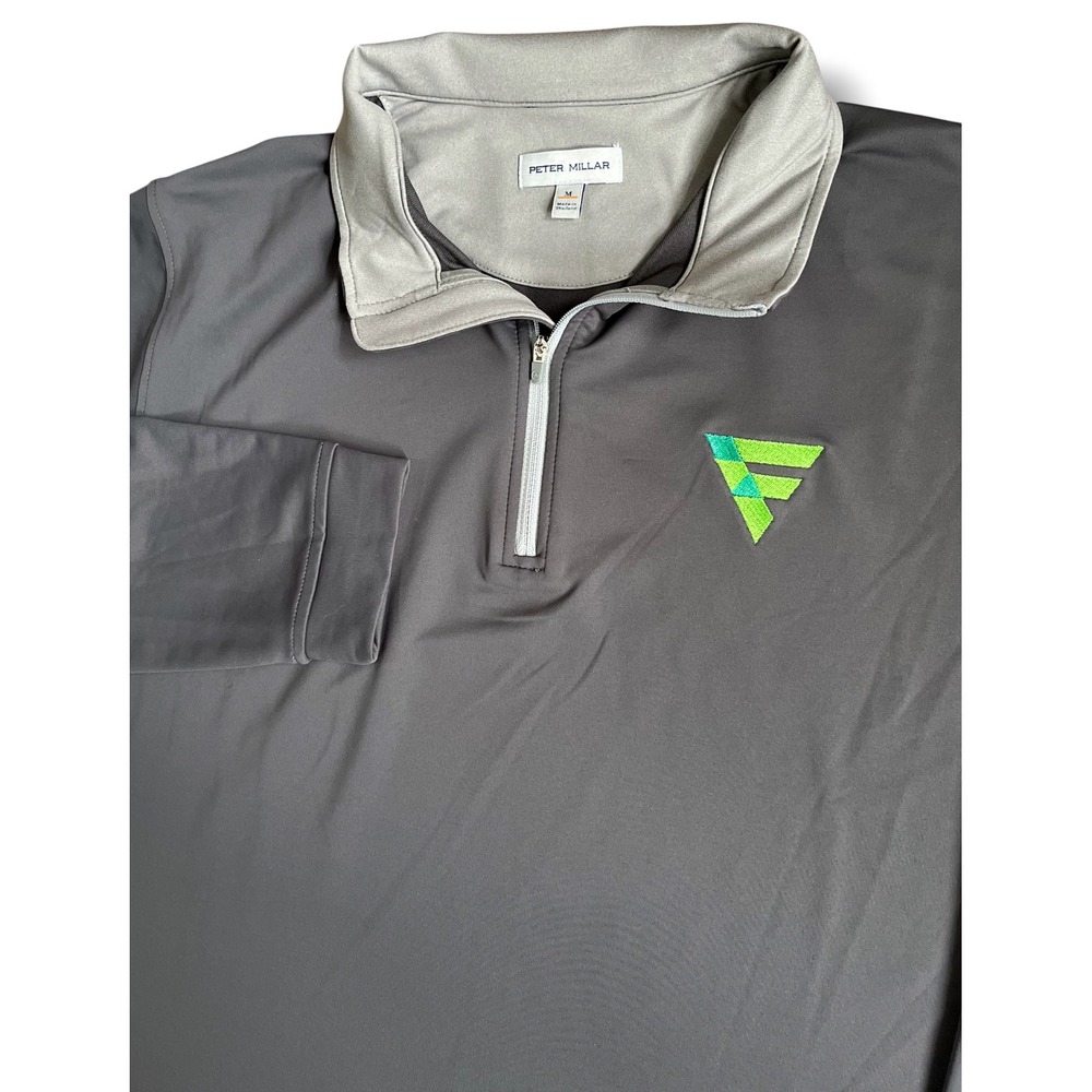 Peter Millar Mens Gray Quarter Zip Performance Pullover Embroidered Logo Size M